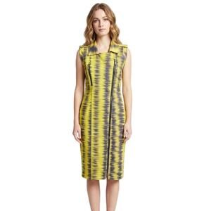 City Chic Moto Zip Sheath Dress Large Yellow Grey Ikat Abstract Edgy  Polyester